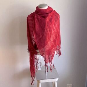 Red Scarf Wrap Polyester Metallic